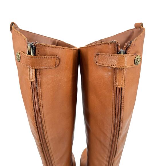 Sam Edelman Wide Penny Whiskey Brown Leather Tall Heeled Equestrian Riding Boots - Picture 8 of 12